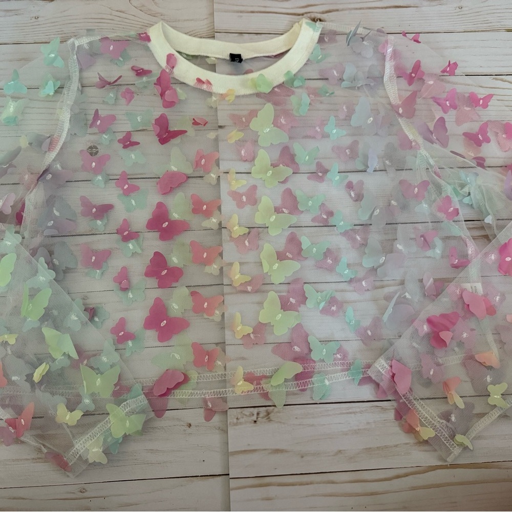 Butterfly Mesh Crop Top